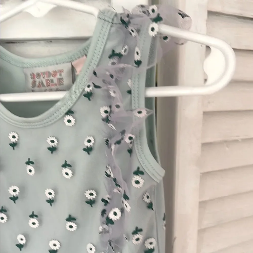 Floral Ruffle Kids Dress - Mint Green and Pink